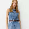 Denim midi dress with belt