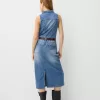 Denim midi dress with belt