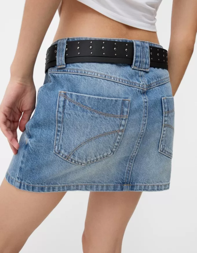 Denim mini skirt with belt