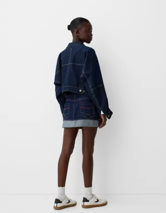 Denim turn-up mini skirt