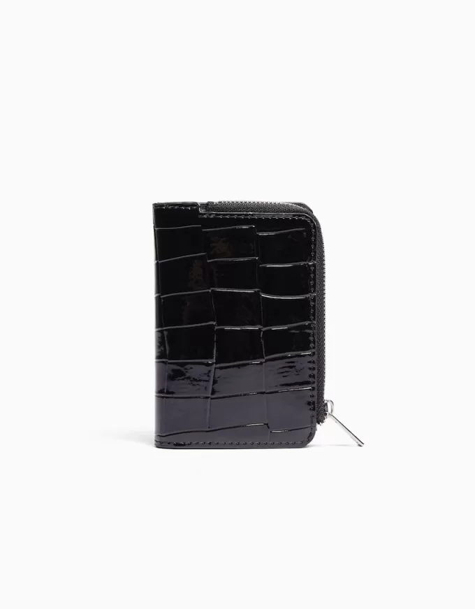 Embossed faux-patent finish animal print purse