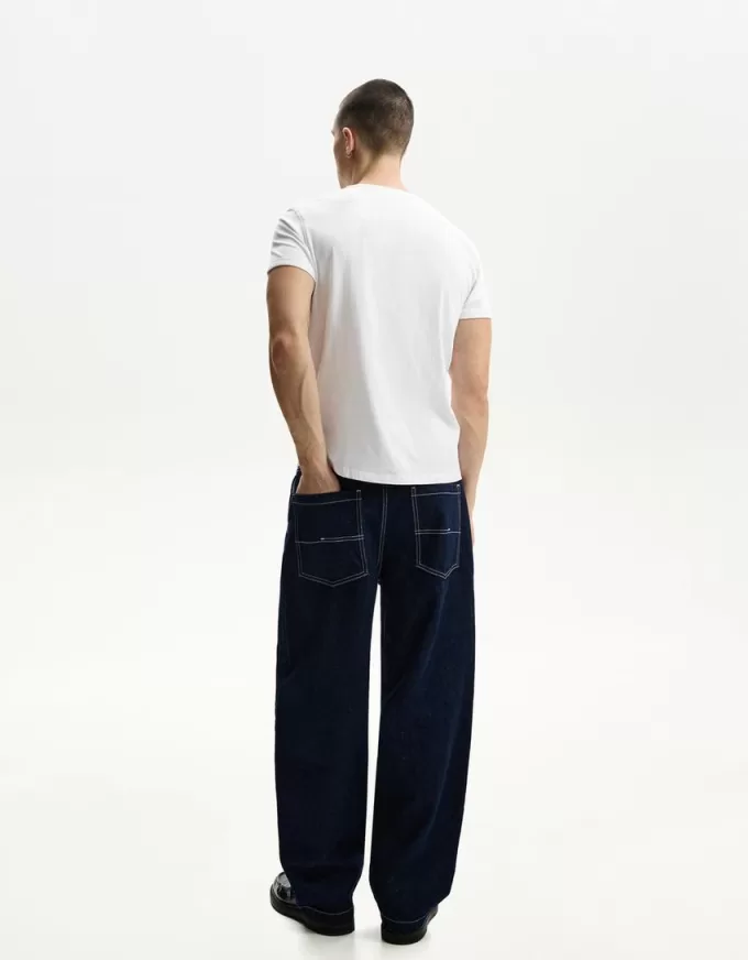 Embroidered short sleeve roll-up T-shirt