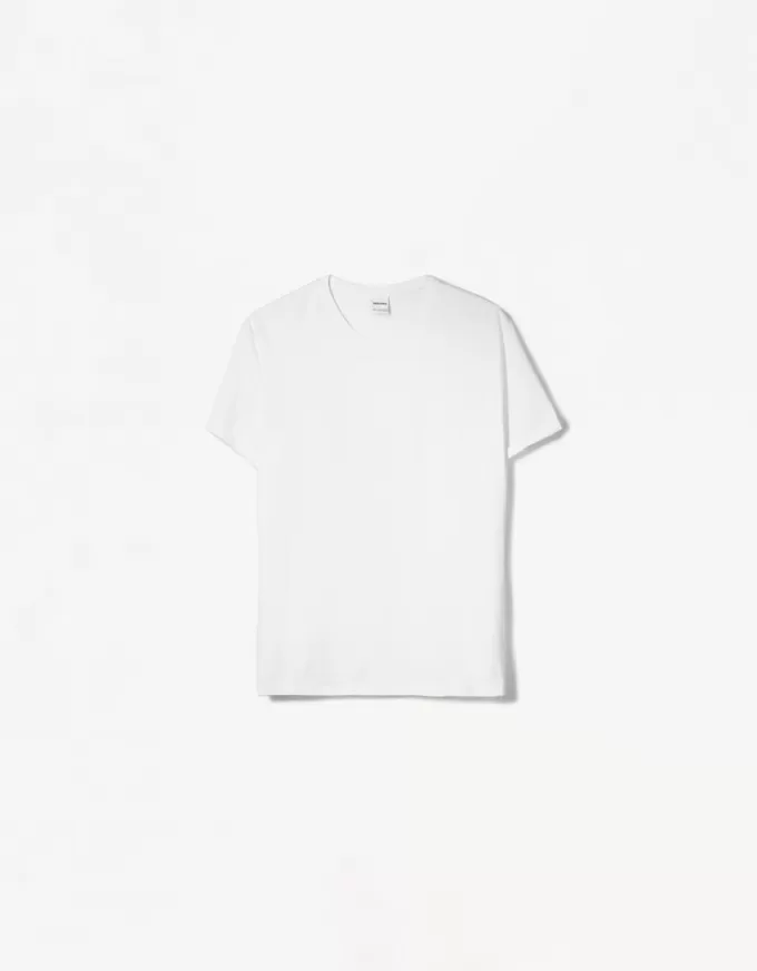 Embroidered short sleeve roll-up T-shirt