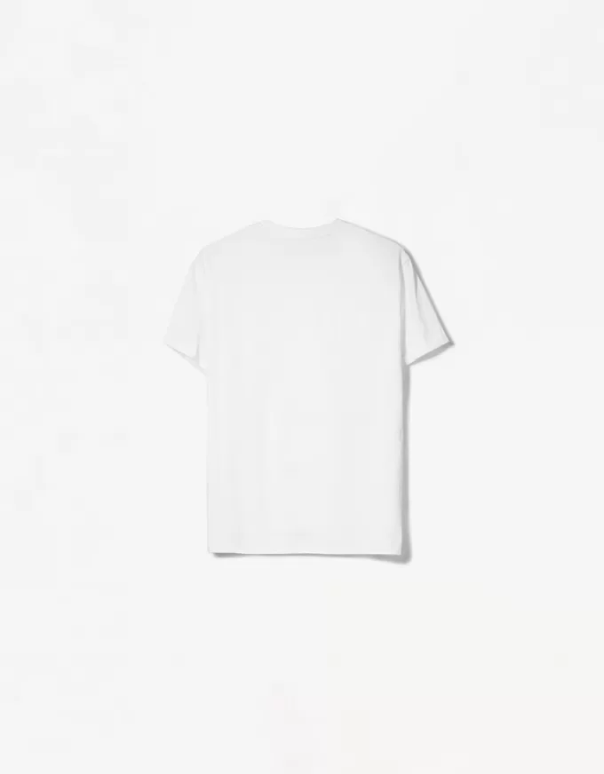 Embroidered short sleeve roll-up T-shirt