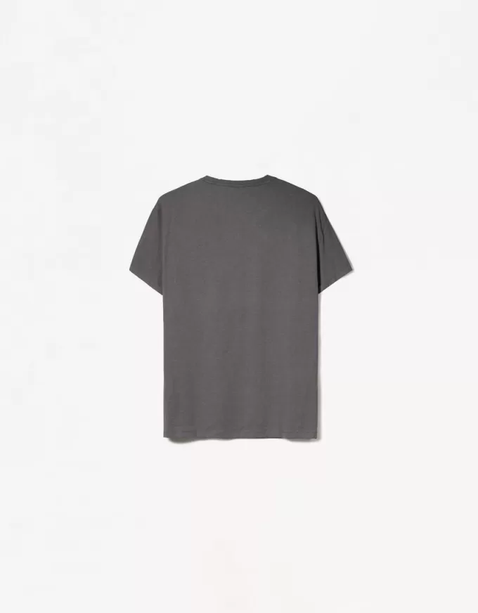 Embroidered short sleeve roll-up T-shirt