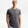 Embroidered short sleeve roll-up T-shirt