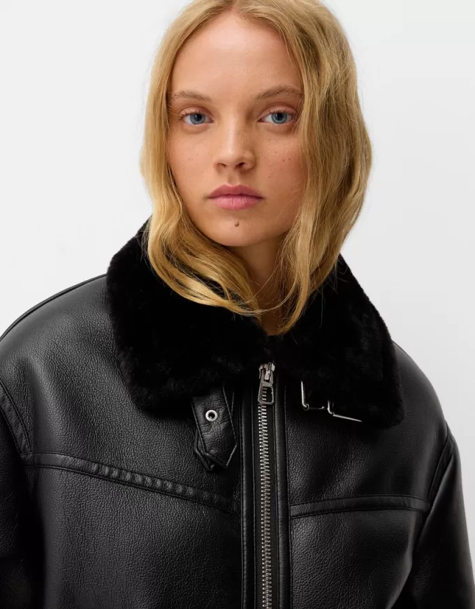 Faux fur double-faced jacket