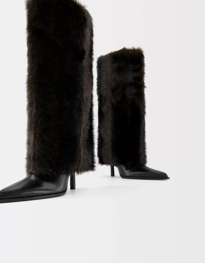 Faux fur high-heel boots
