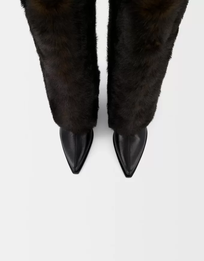 Faux fur high-heel boots