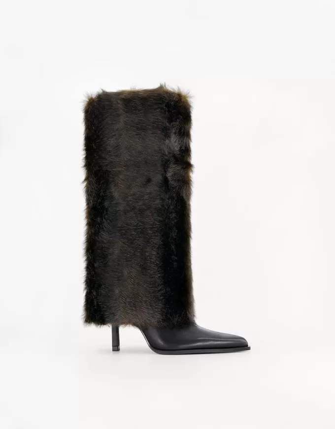 Faux fur high-heel boots