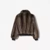 Faux fur jacket with contrast leather effect detail Faux fur jacket with contrast leather effect detail