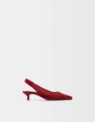 Faux fur kitten-heel slingback shoes