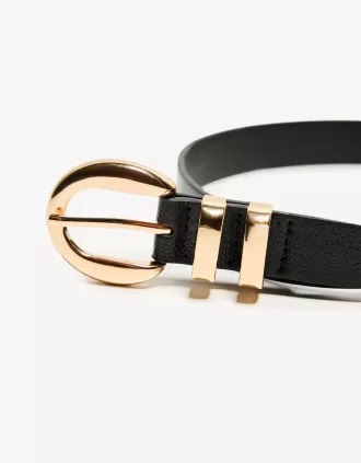 Faux leather belt with golden buckle