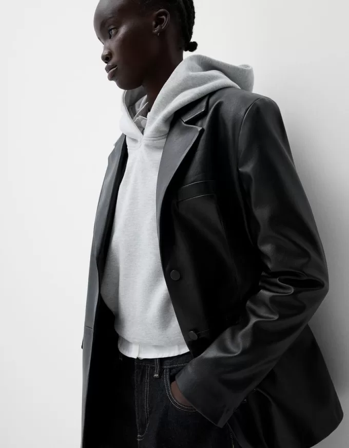 Faux leather blazer