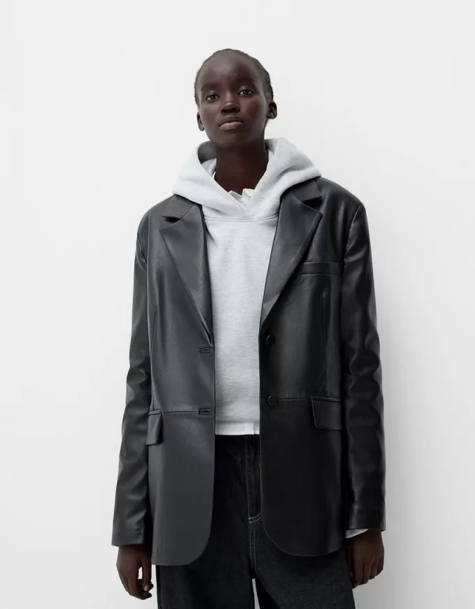 Faux leather blazer