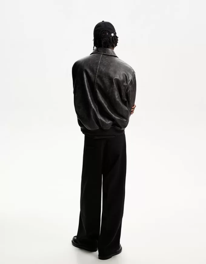 Faux leather bomber jacket