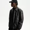 Faux leather bomber jacket