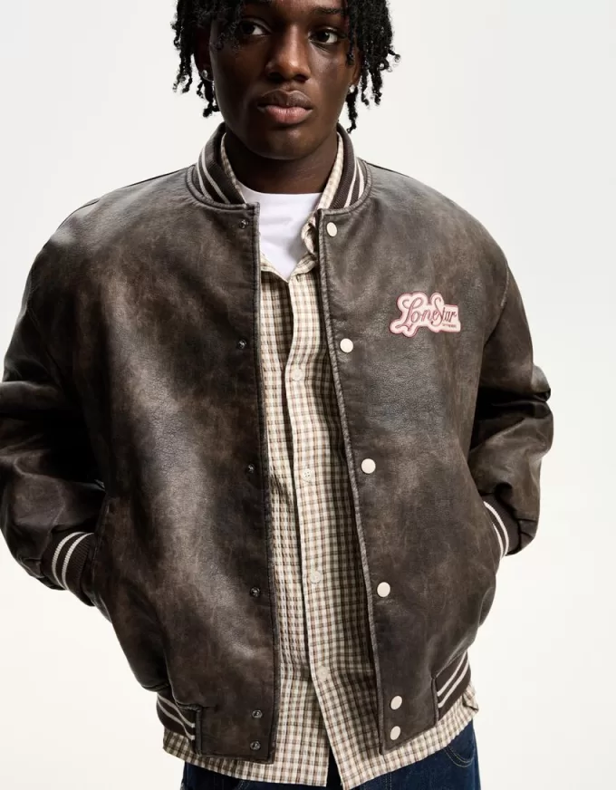 Faux leather bomber jacket