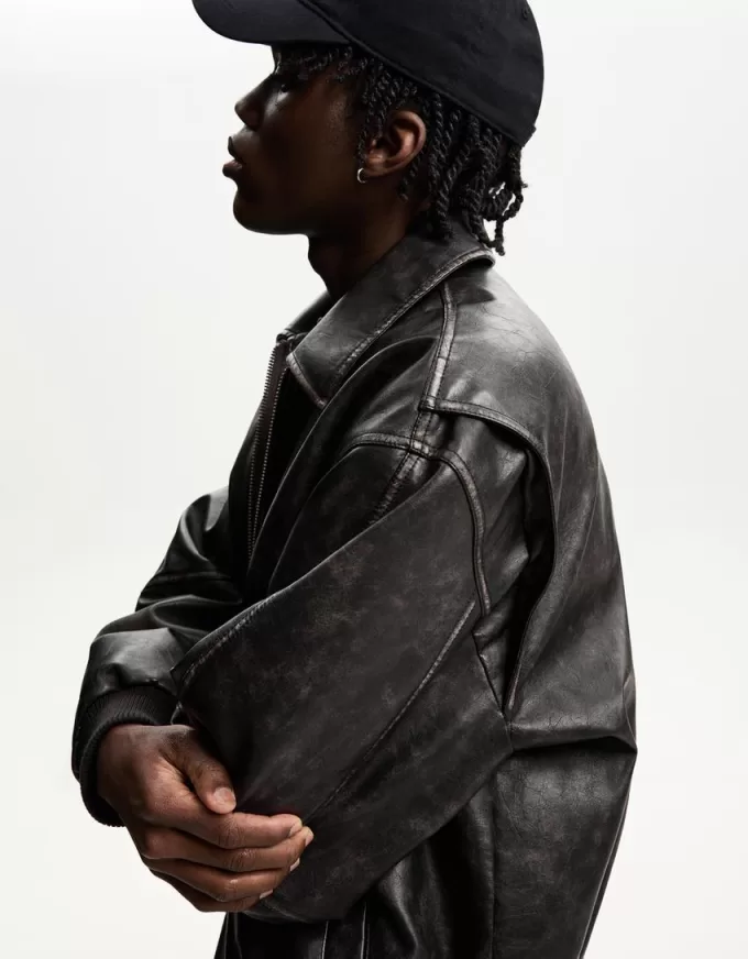 Faux leather bomber jacket