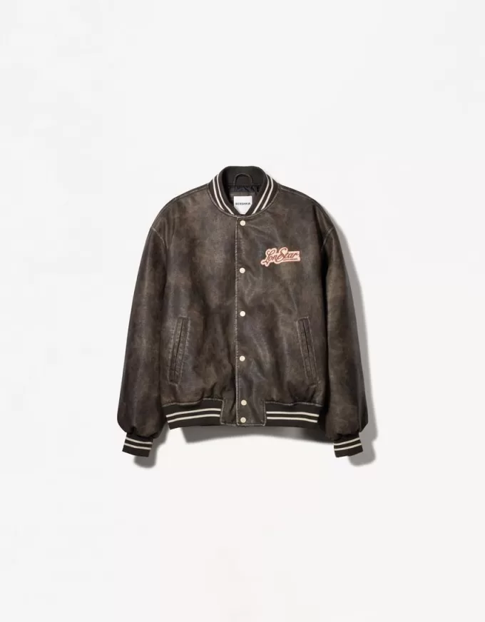 Faux leather bomber jacket