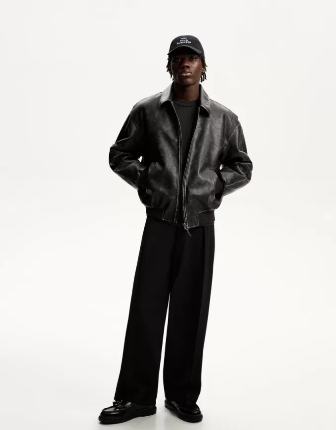 Faux leather bomber jacket