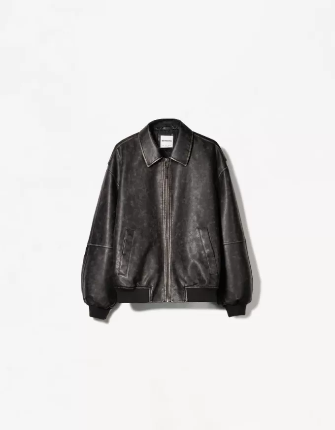 Faux leather bomber jacket