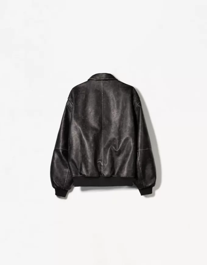 Faux leather bomber jacket