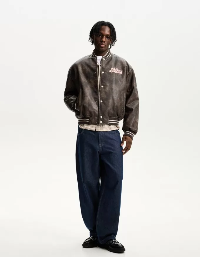 Faux leather bomber jacket