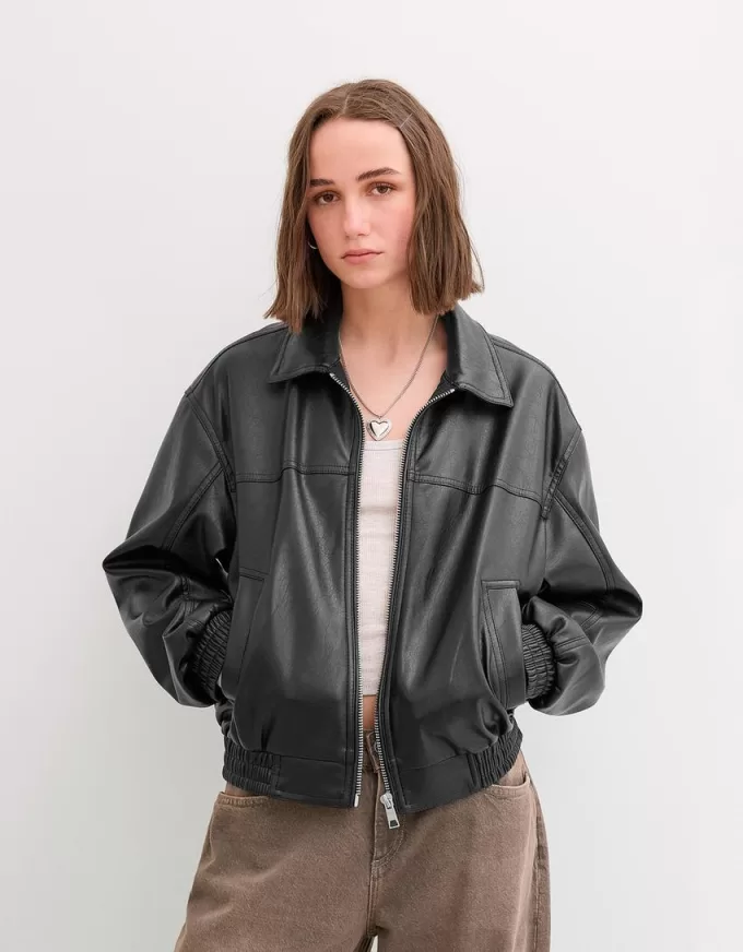 Faux leather oversize jacket