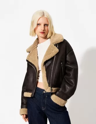 Faux shearling biker jacket