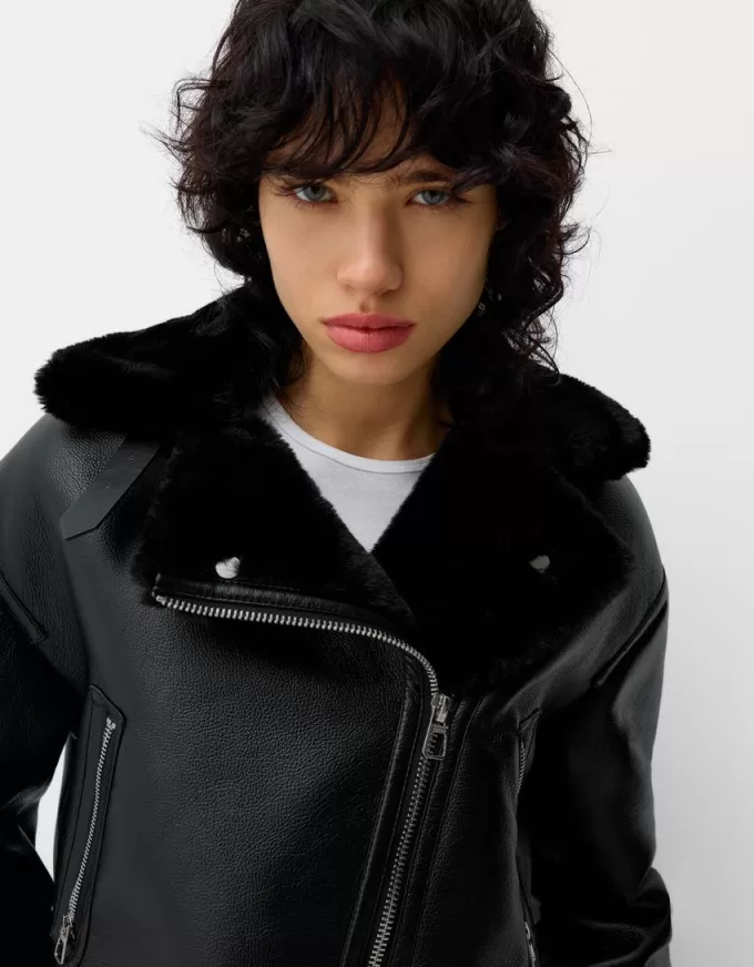 Faux shearling biker jacket