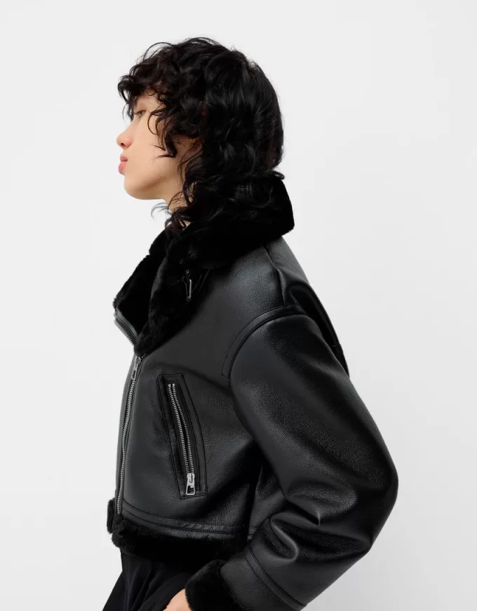 Faux shearling biker jacket