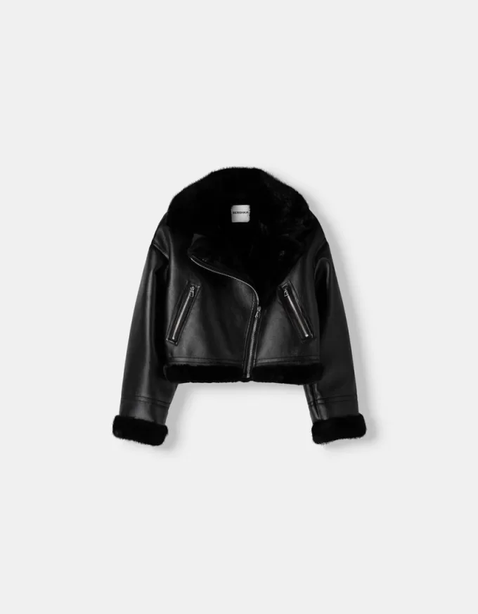 Faux shearling biker jacket