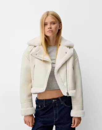 Faux shearling biker jacket
