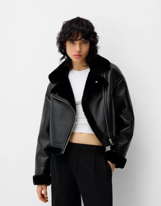Faux shearling biker jacket