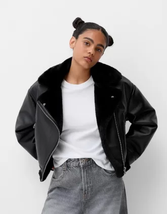 Faux shearling biker jacket