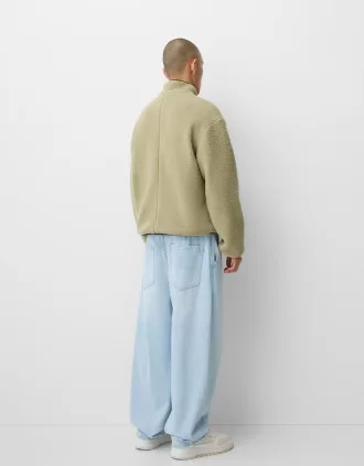 Faux shearling jacket with contrast details