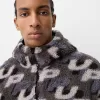 Faux shearling jacket with print