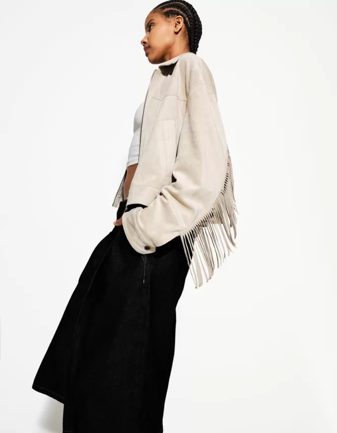 Faux suede jacket with fringing