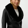 Fitted leather effect jacket with a sweatshirt material neck