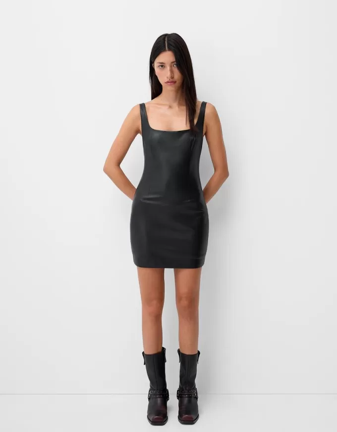 Fitted leather effect mini dress Fitted leather effect mini dress