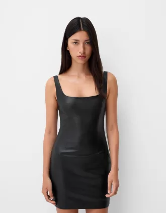 Fitted leather effect mini dress