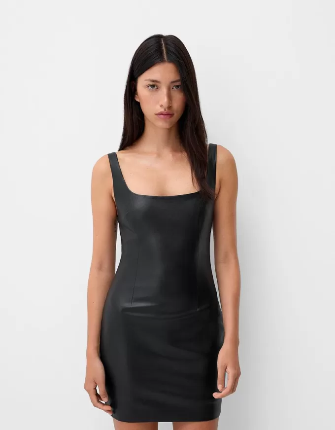 Fitted leather effect mini dress Fitted leather effect mini dress