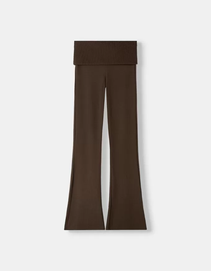 Flared pants with fold-over waist Flared pants with fold-over waist