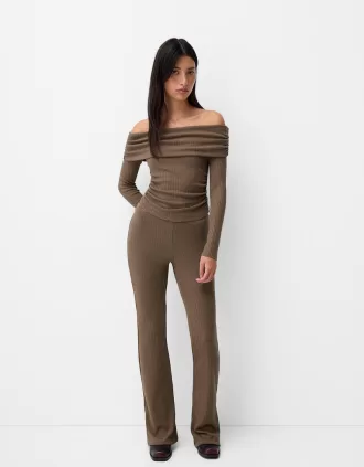 Flared ribbed culottes