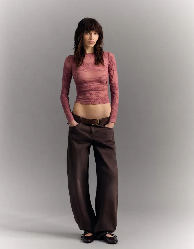 Gathered long sleeve T-shirt