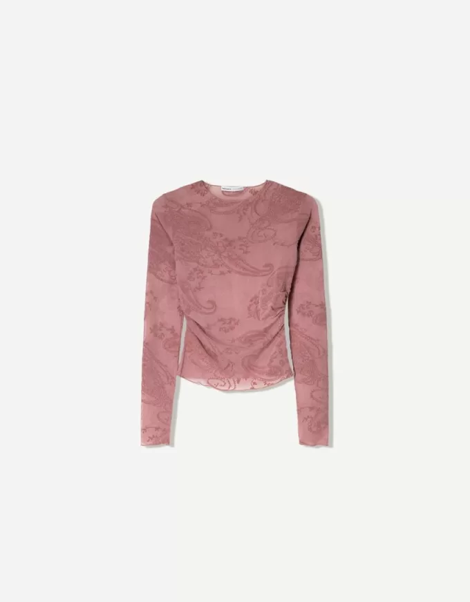 Gathered long sleeve T-shirt