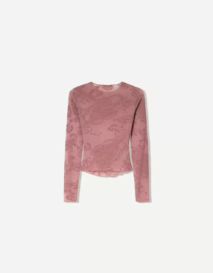 Gathered long sleeve T-shirt