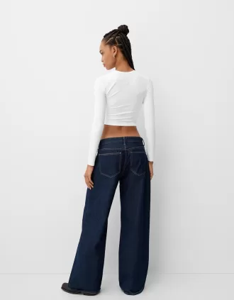 Gathered long sleeve polyamide T-shirt