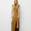 Gathered maxi dress with a side slit Gathered maxi dress with a side slit